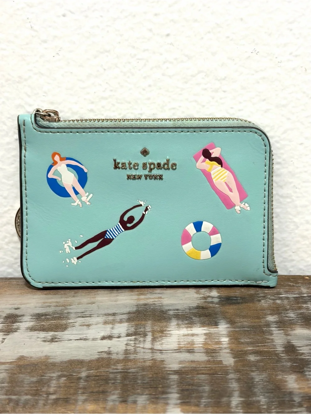 Kate Spade “Pool Float” Medium L-Zip Card Holder Coin Wallet - EC